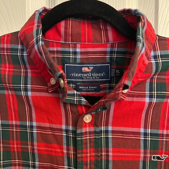 Vineyard Vines boy's red plaid cotton "Whale Shirt" (18/XL) - Picture 4 of 7